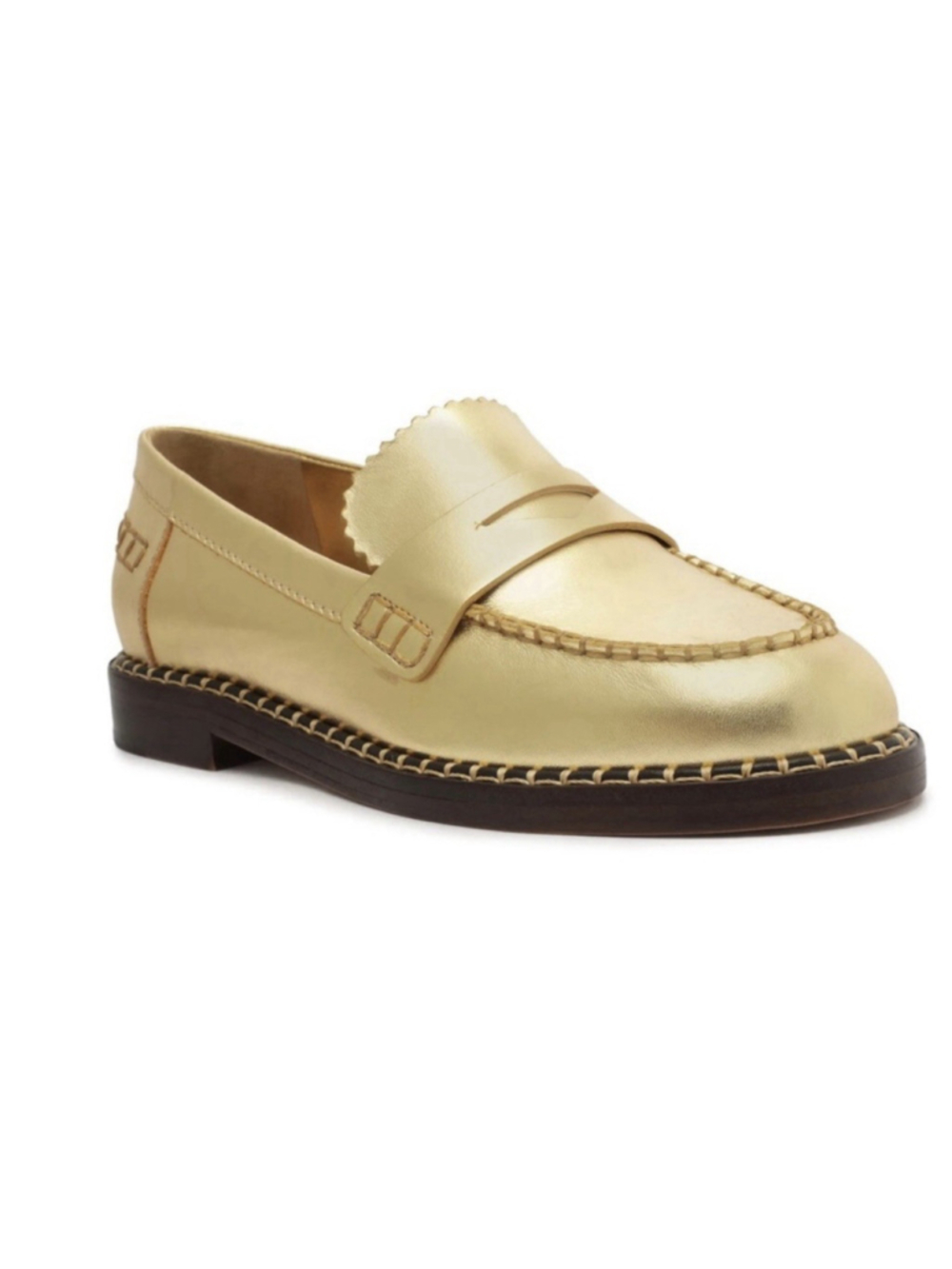 SCHUTZ Metallic Gold Leather Penny Loafers